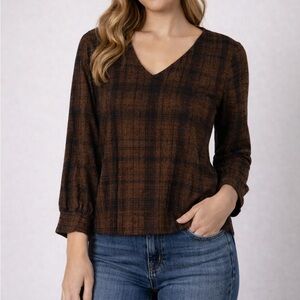 Premise Brown and Black Plaid Blouse